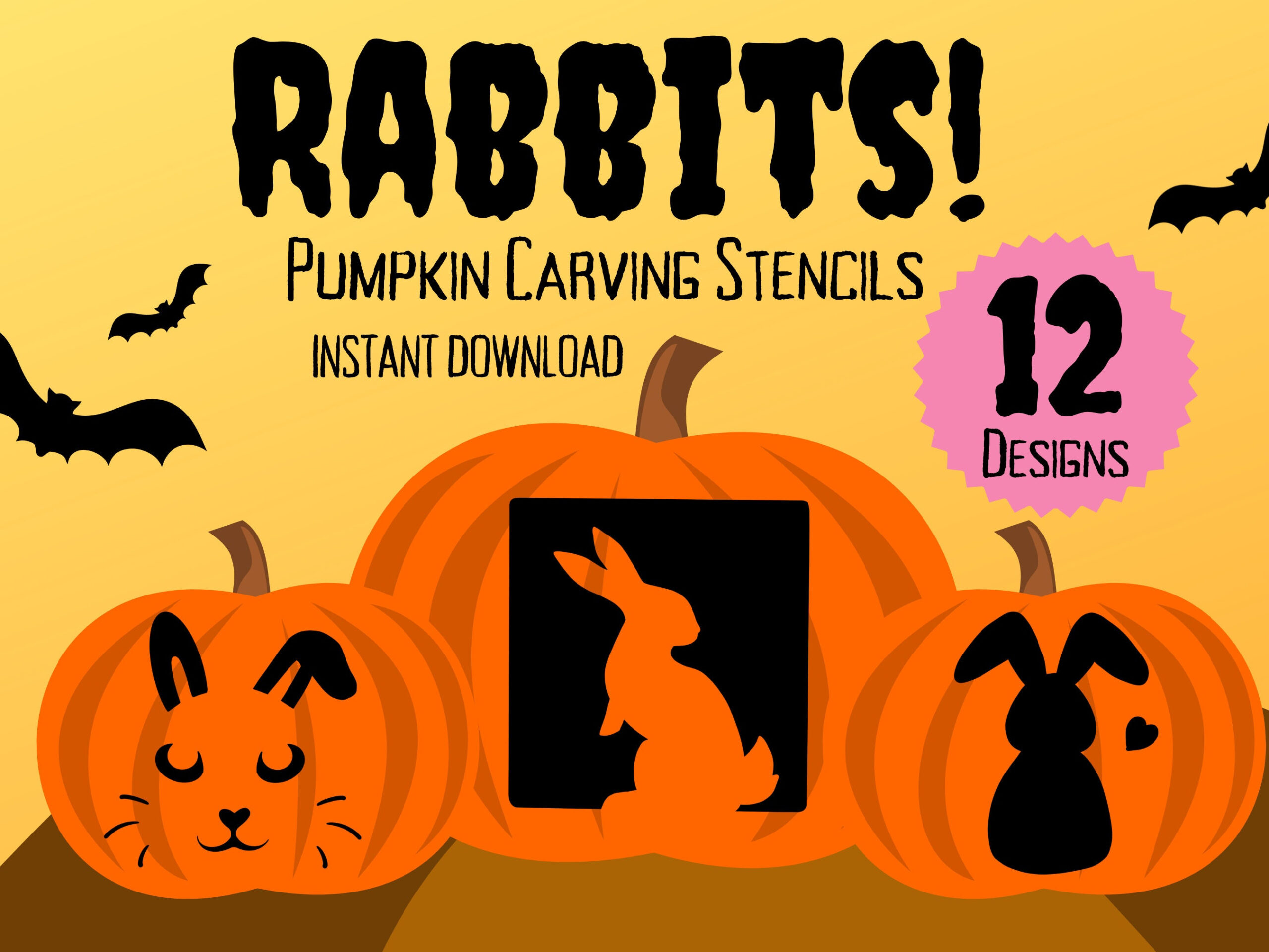 Rabbit Pumpkin Carving Stencils | 12 Unique Halloween Jack O in Printable Bunny Pumpkin Carving Pattern