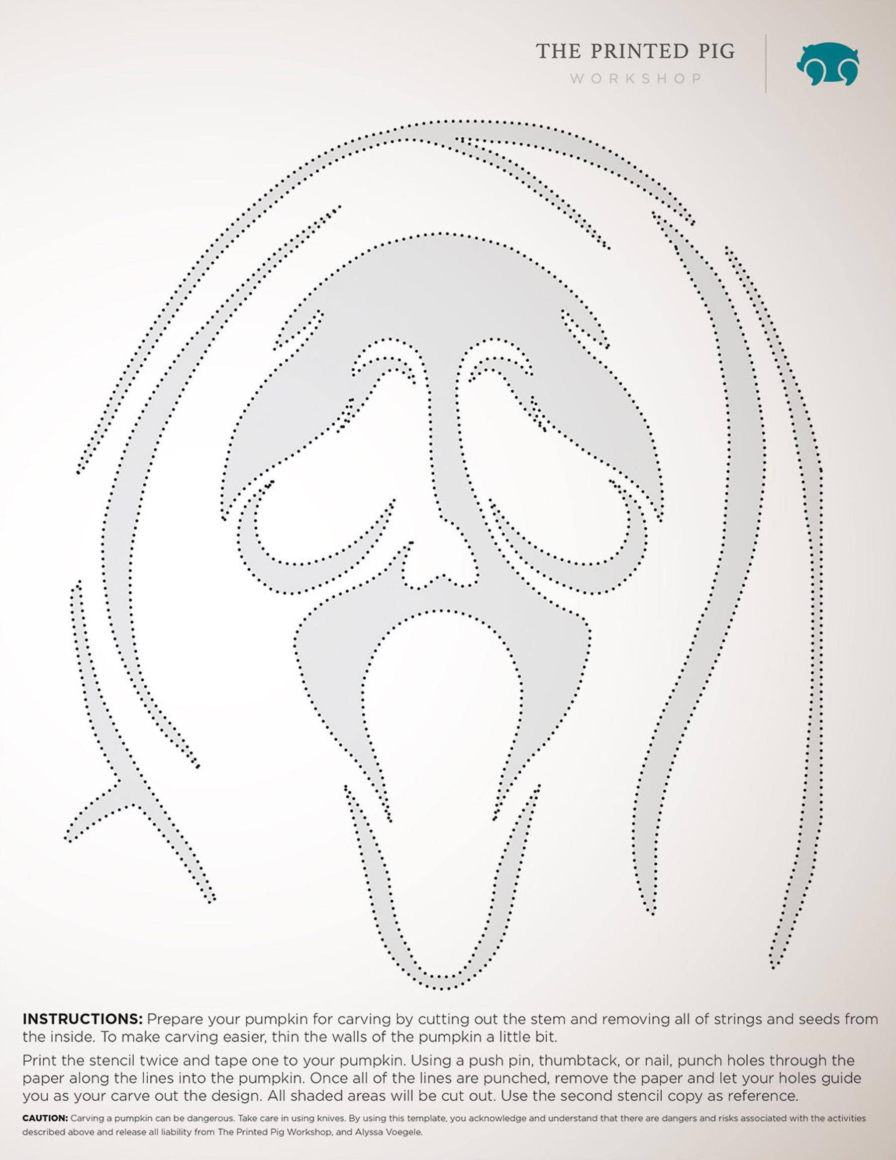 Scream: Ghostface (Free Pumpkin Stencil - Pumpkin Pattern for Printable Scream Pumpkin Stencil