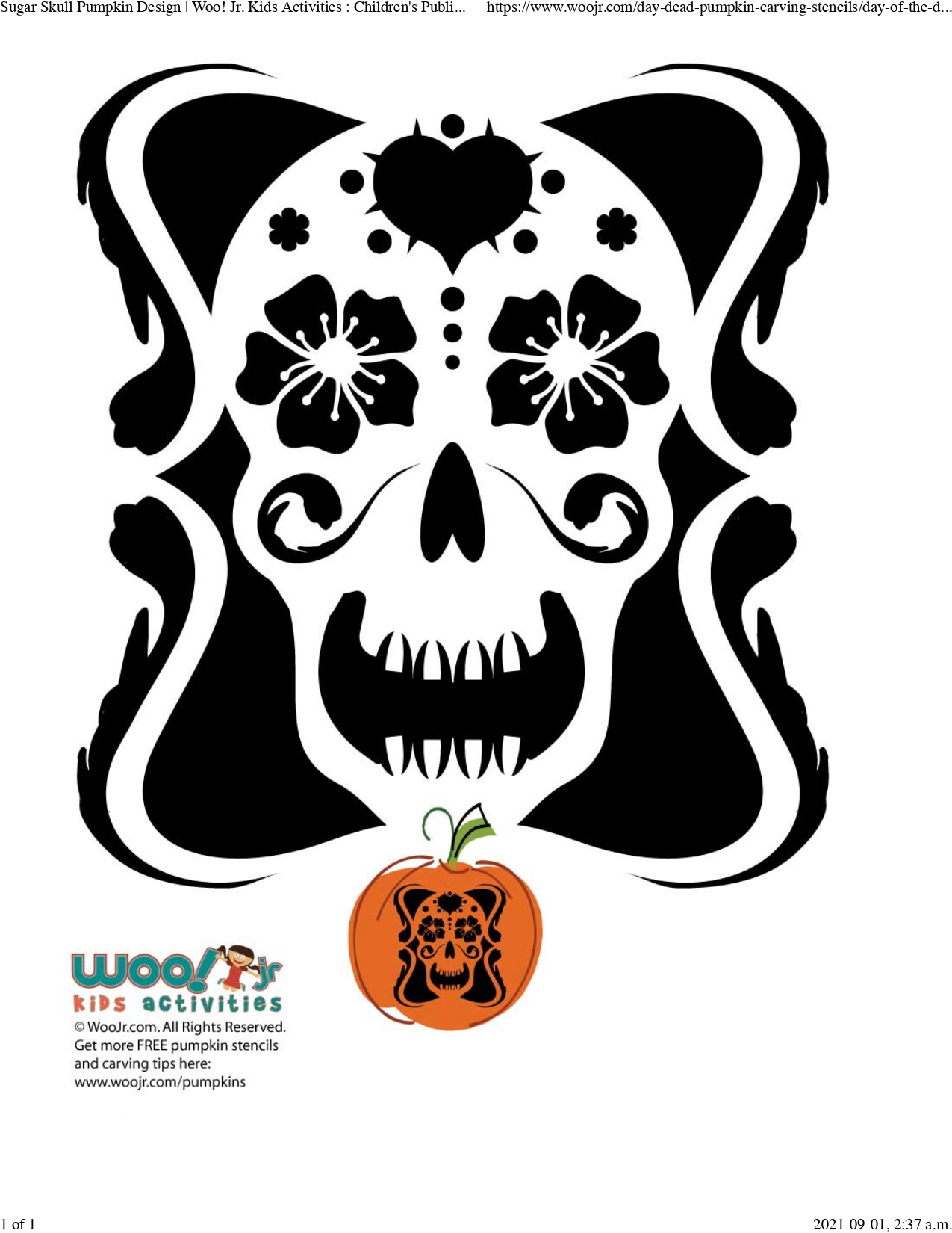 Skeleton / Sugar Skull (Free Pumpkin Stencil - Pumpkin Pattern in Free Printable Sugar Skull Pumpkin Stencil
