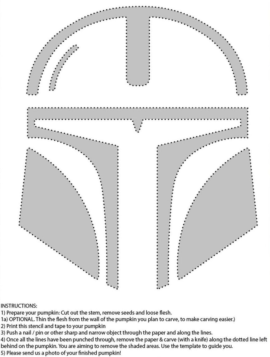 Star Wars: Mandalorian (Free Pumpkin Stencil - Pumpkin Pattern for Star Wars Pumpkin Carving Stencils Printable