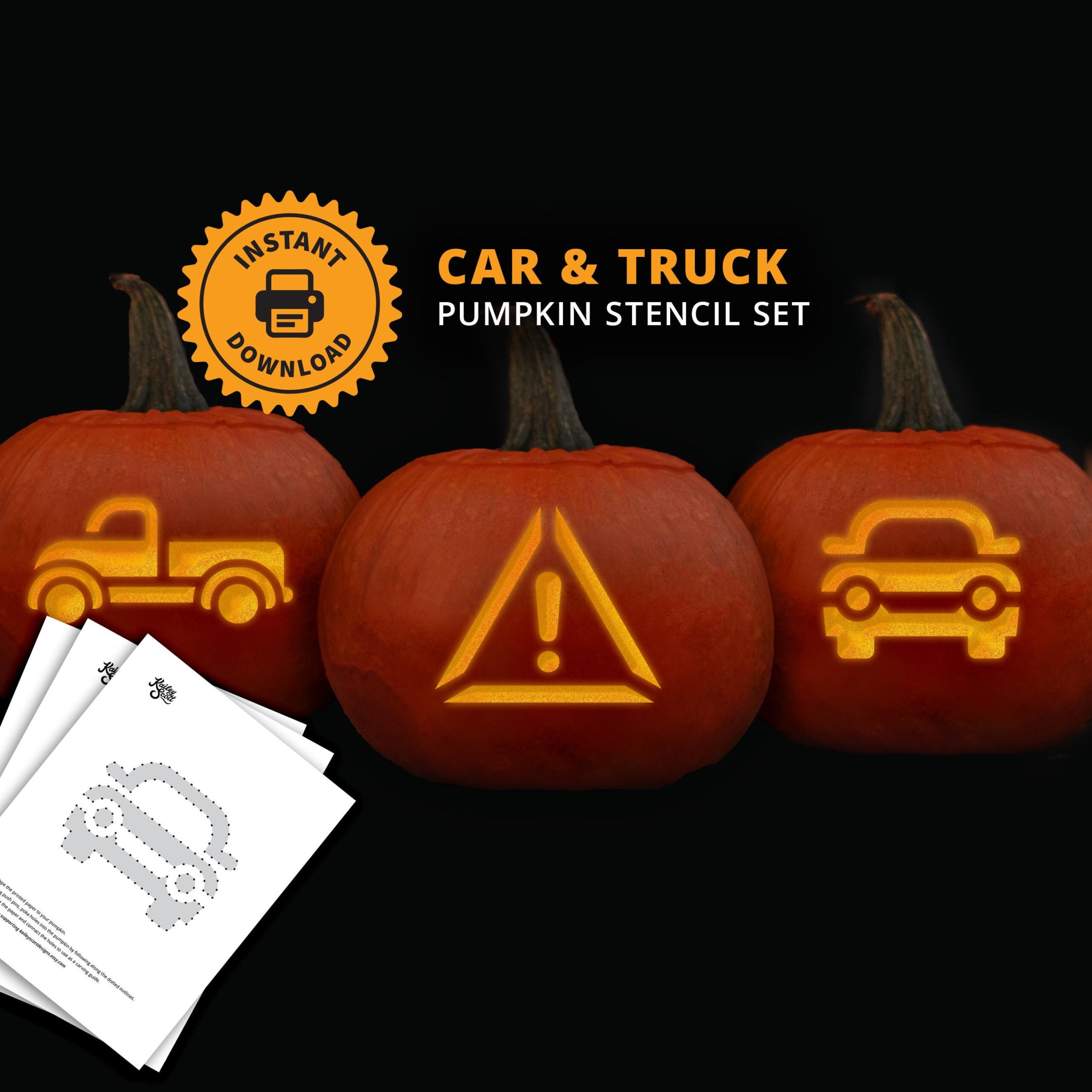 Transportation Printable Pumpkin Carving Stencil Set - Car Truck in Printable Truck Pumpkin Stencil