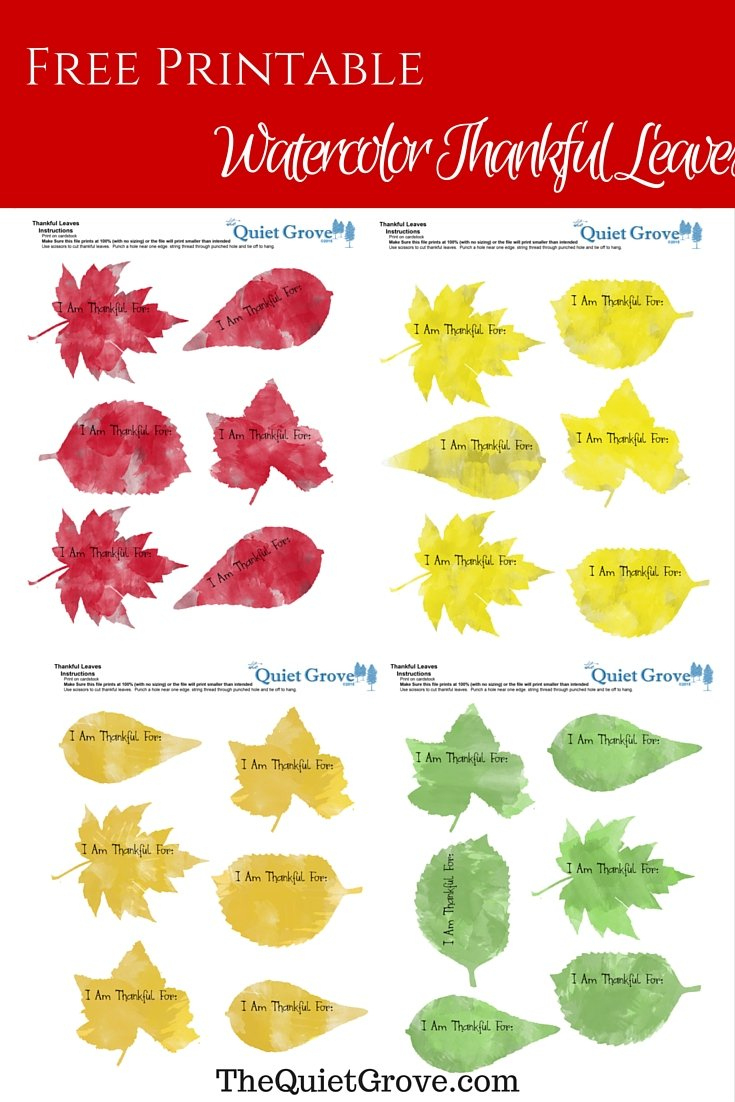 Watercolor Thankful Leaves Free Printable ⋆ The Quiet Grove in Free Printable Thankful Leaves Printable