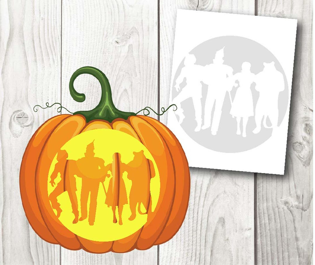 Wizard Of Oz Crew Pumpkin Carving, Stencil, Template, Instant for Printable Wizard Of Oz Pumpkin Stencil