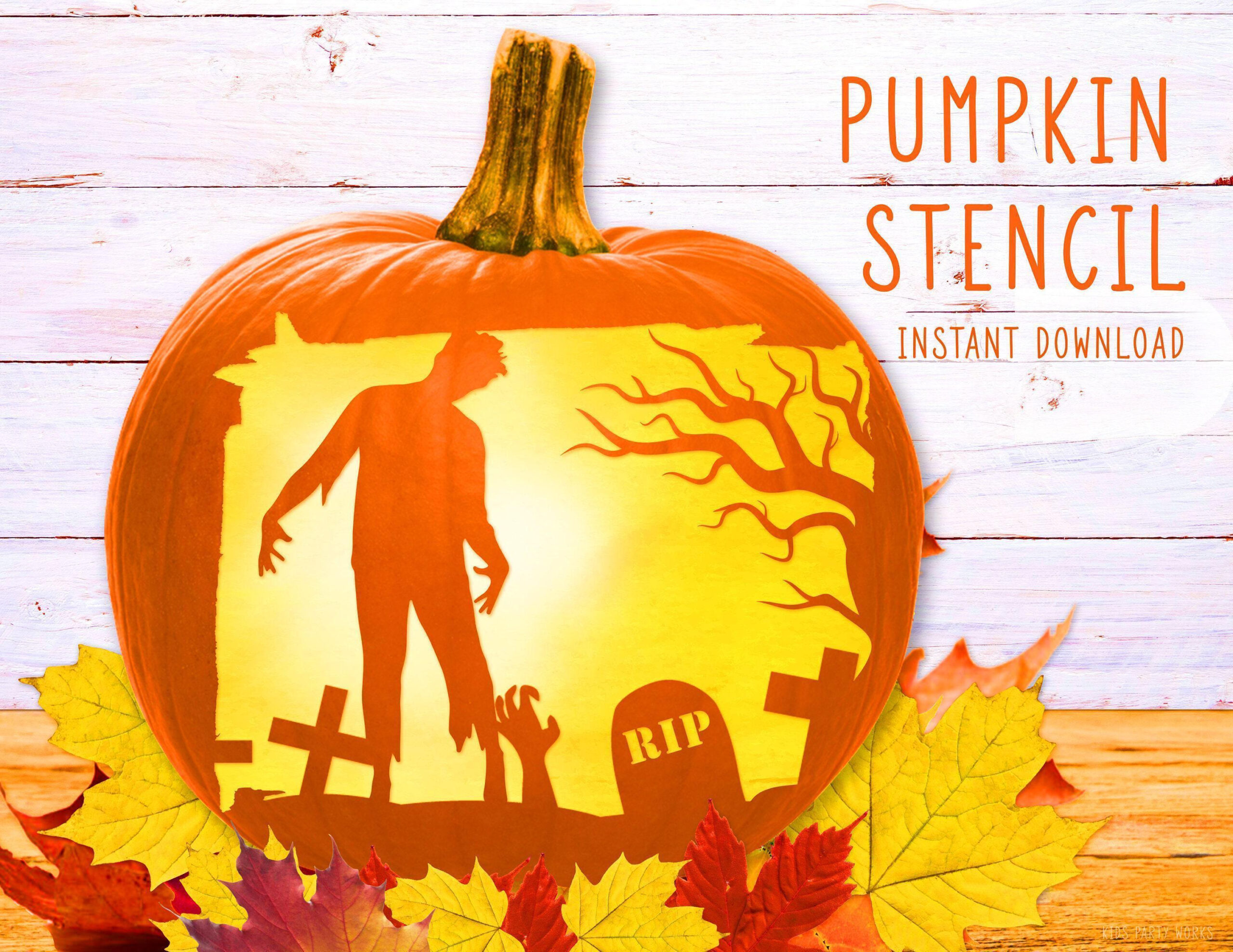 Zombie Pumpkin Stencil, Zombie Printable Stencil, Jack O&amp;#039; Lantern with Printable Zombie Pumpkin Stencils