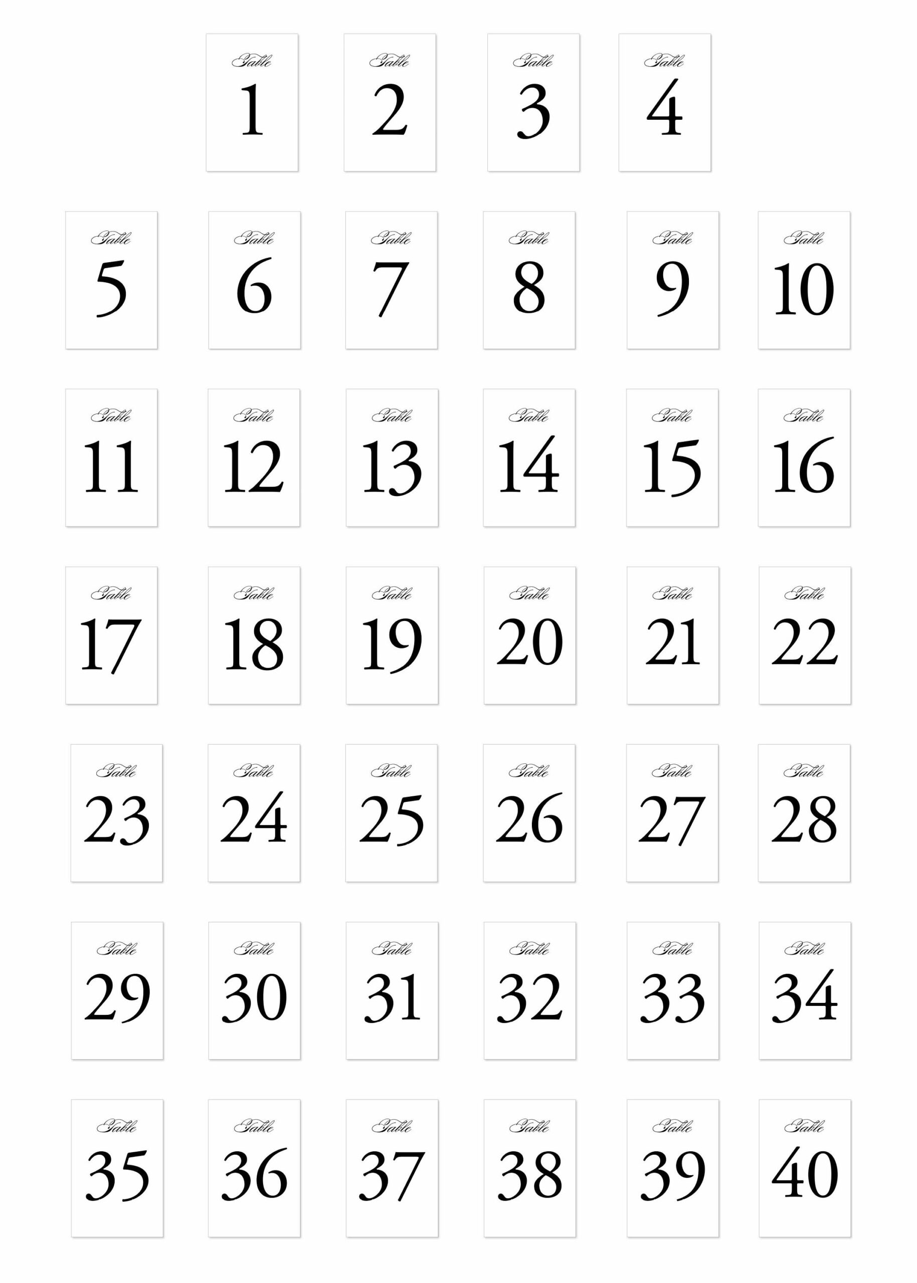 1-40 Printable Wedding Table Numbers For Instant Download. Size with Template Free Printable Table Numbers 1 40