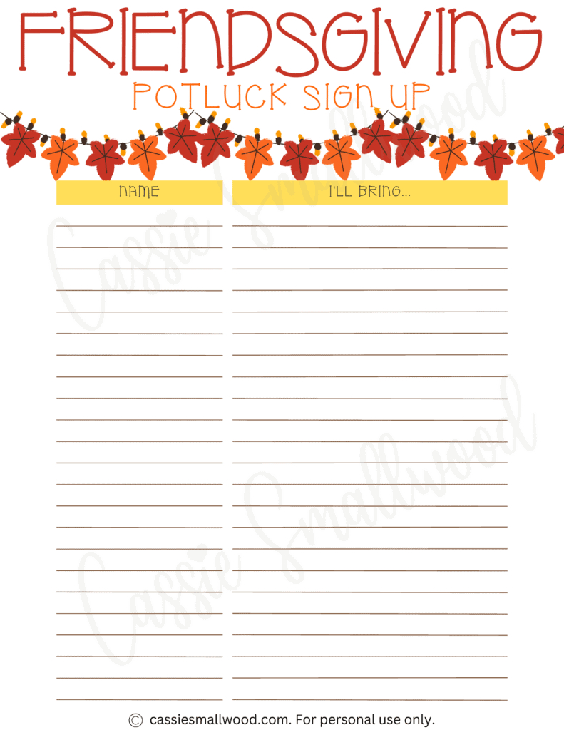 10 Cute Thanksgiving Potluck Sign Up Sheets - Cassie Smallwood for Thanksgiving Potluck Sign Up Free Printable