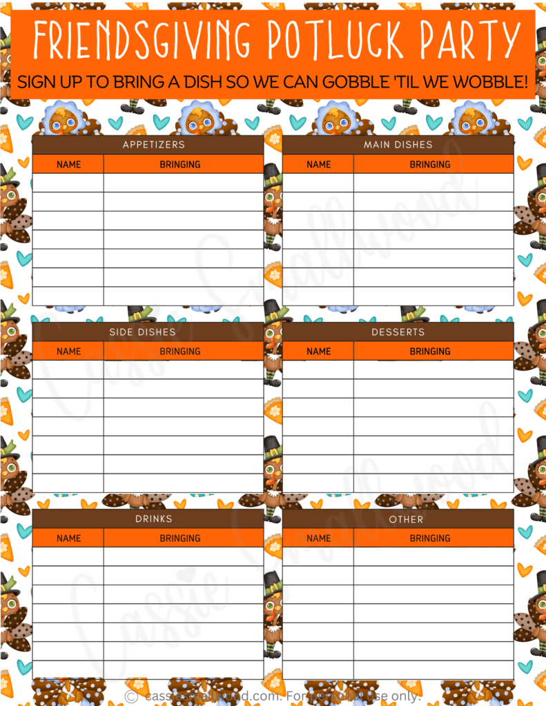 10 Cute Thanksgiving Potluck Sign Up Sheets - Cassie Smallwood regarding Friendsgiving Free Printable Thanksgiving Potluck Sign Up Sheet