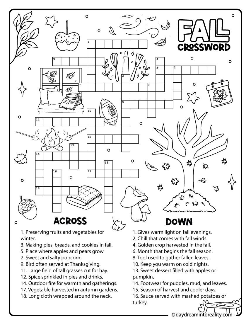 10+ Fall Crossword Puzzles – Free Printable Pdfs From Easy To pertaining to Fall Crossword Printable