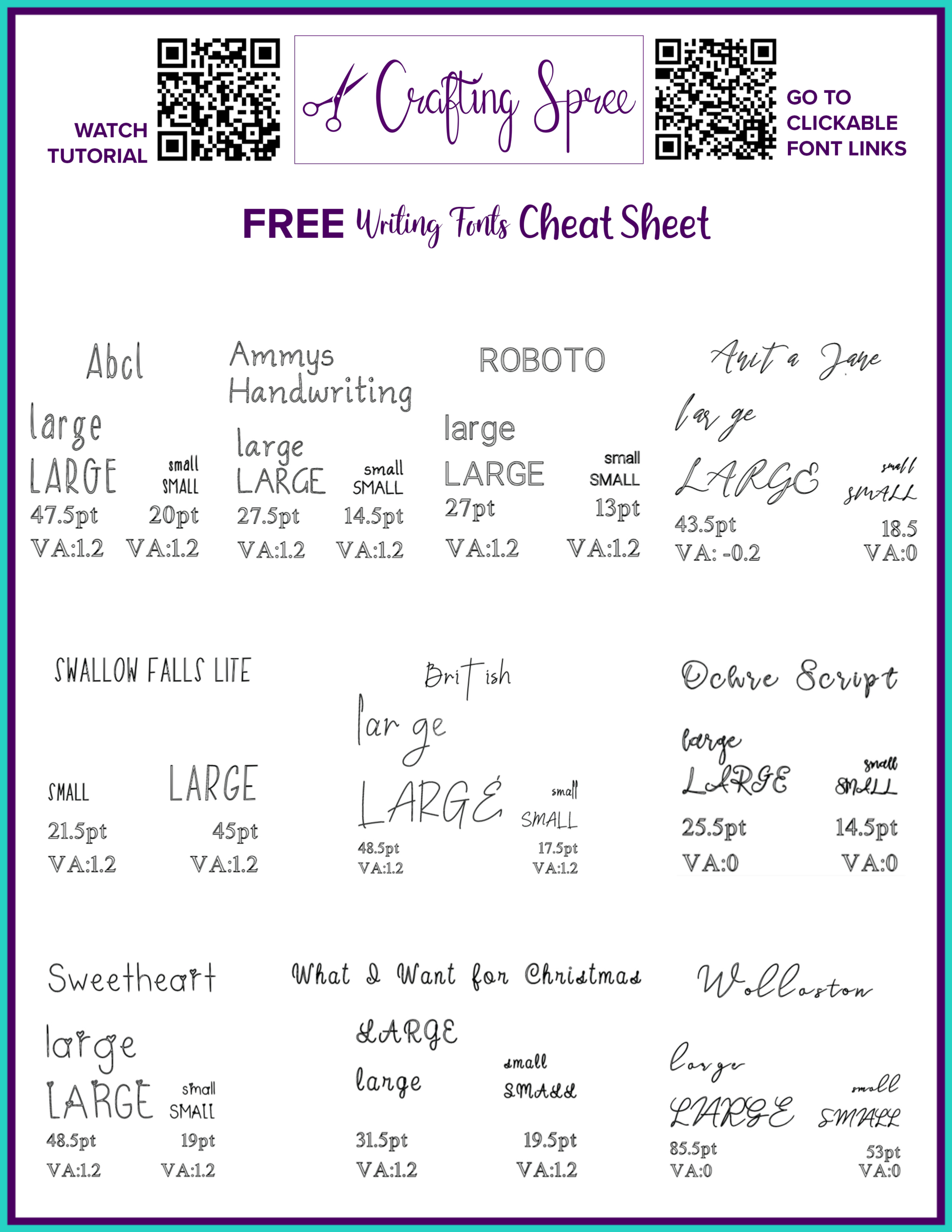 10+ Free Cricut Writing Fonts For Design Space | Crafting Spree in Free Printable Cricut Font Cheat Sheet
