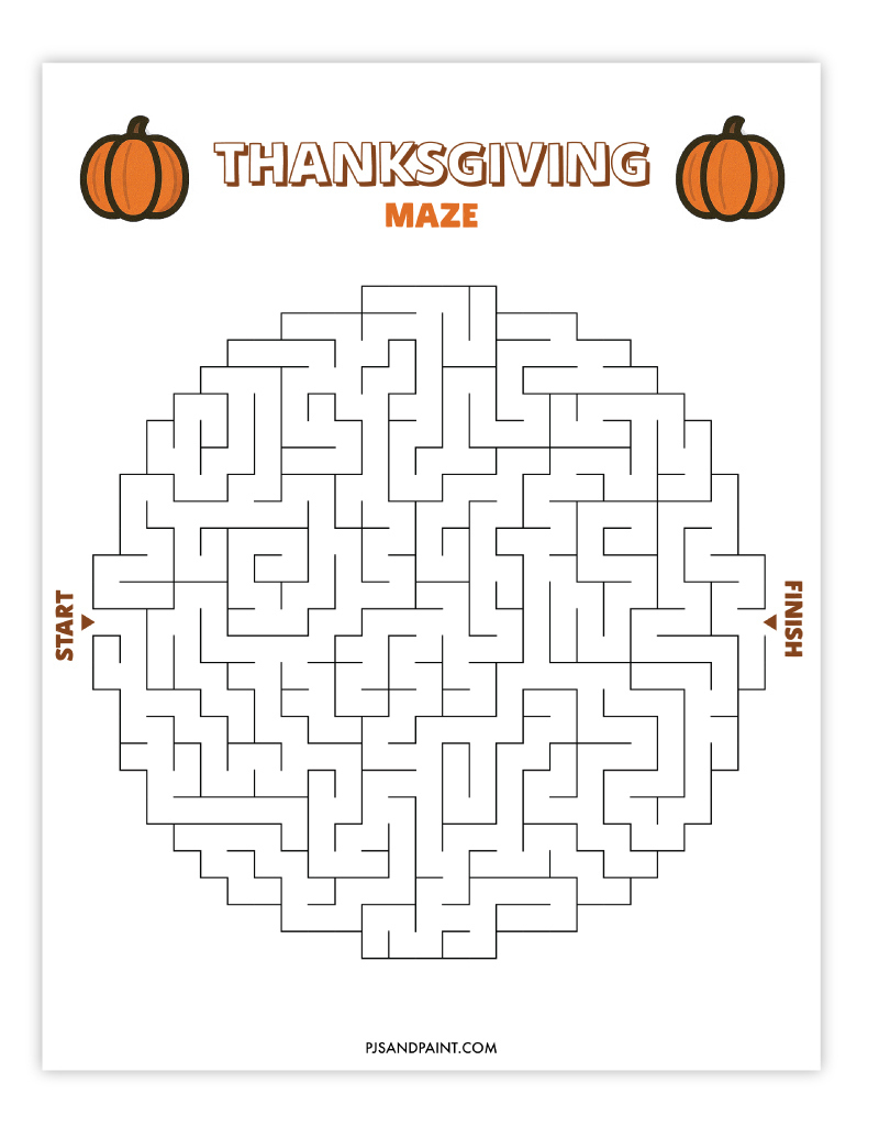 10 Free Printable Thanksgiving Mazes - Pjs And Paint within Thanksgiving Mazes Free Printable