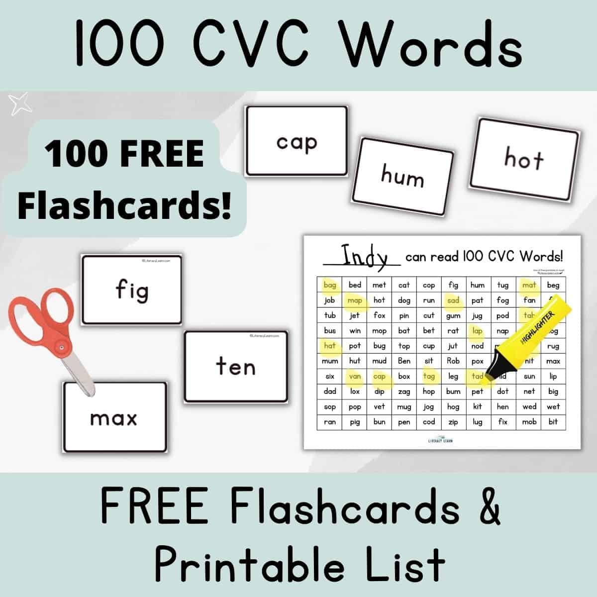 100 Free Printable Cvc Words Chart & Cards - Literacy Learn inside Free Printable Cvc Words