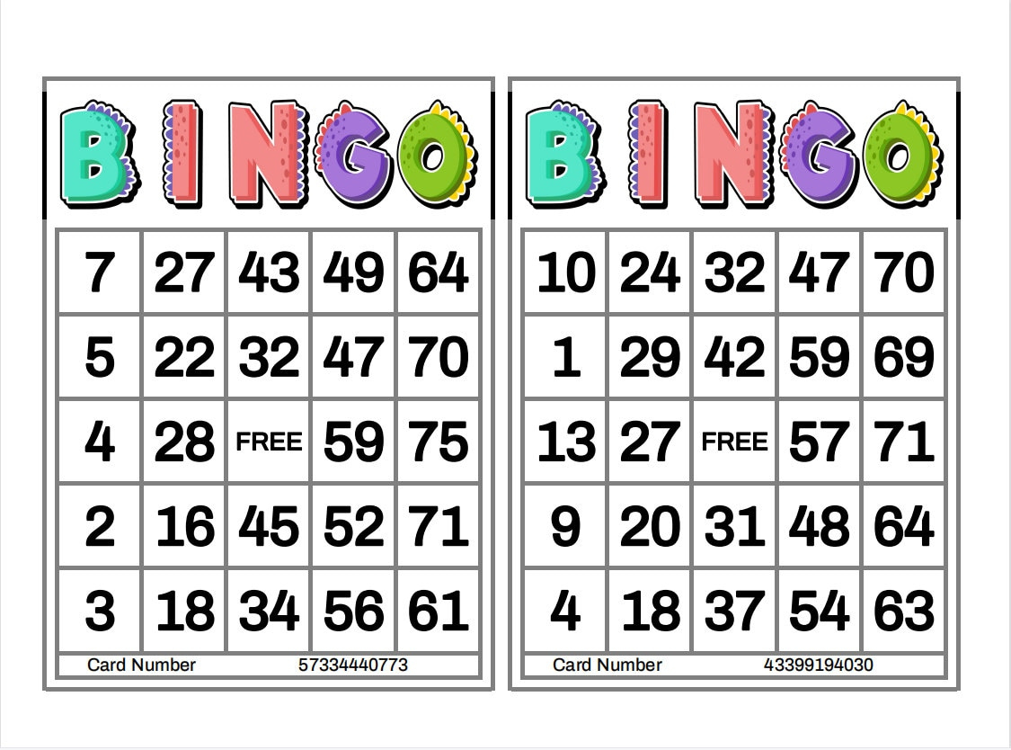 1200 Printable Bingo Cards, 2 Per Page, Large, Activities For for Printable Bingo Cards 1 75 Free
