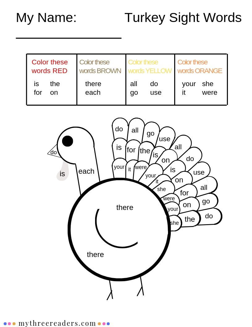 15 Must-Try Printable Fall Sight Word Activities With Turkeys within Free Printable Thanksgiving Sight Words