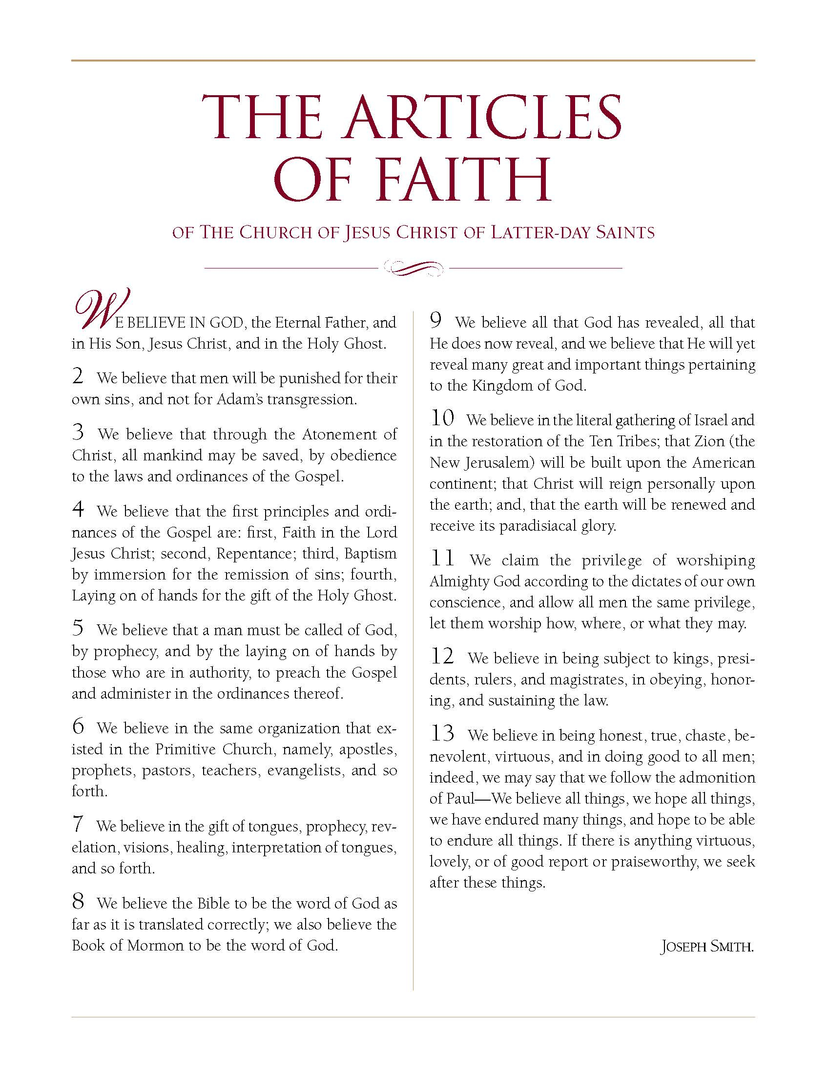 175Th Anniversary Of Lds Articles Of Faith | Lds365: Resources with Articles of Faith Printable Free