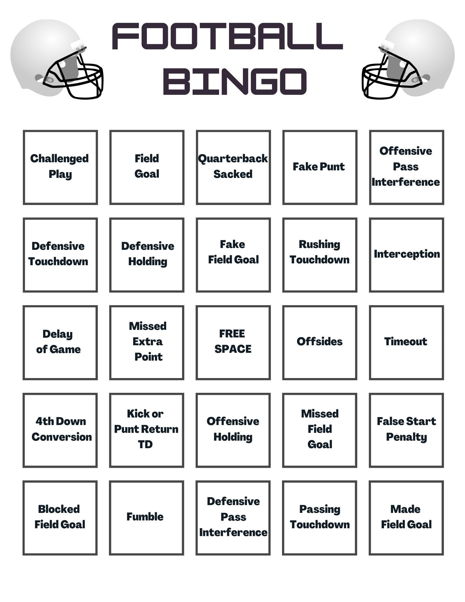 20 Football Bingo Cards: Super Bowl Party Game (Printable Download within Football Bingo Cards Printable