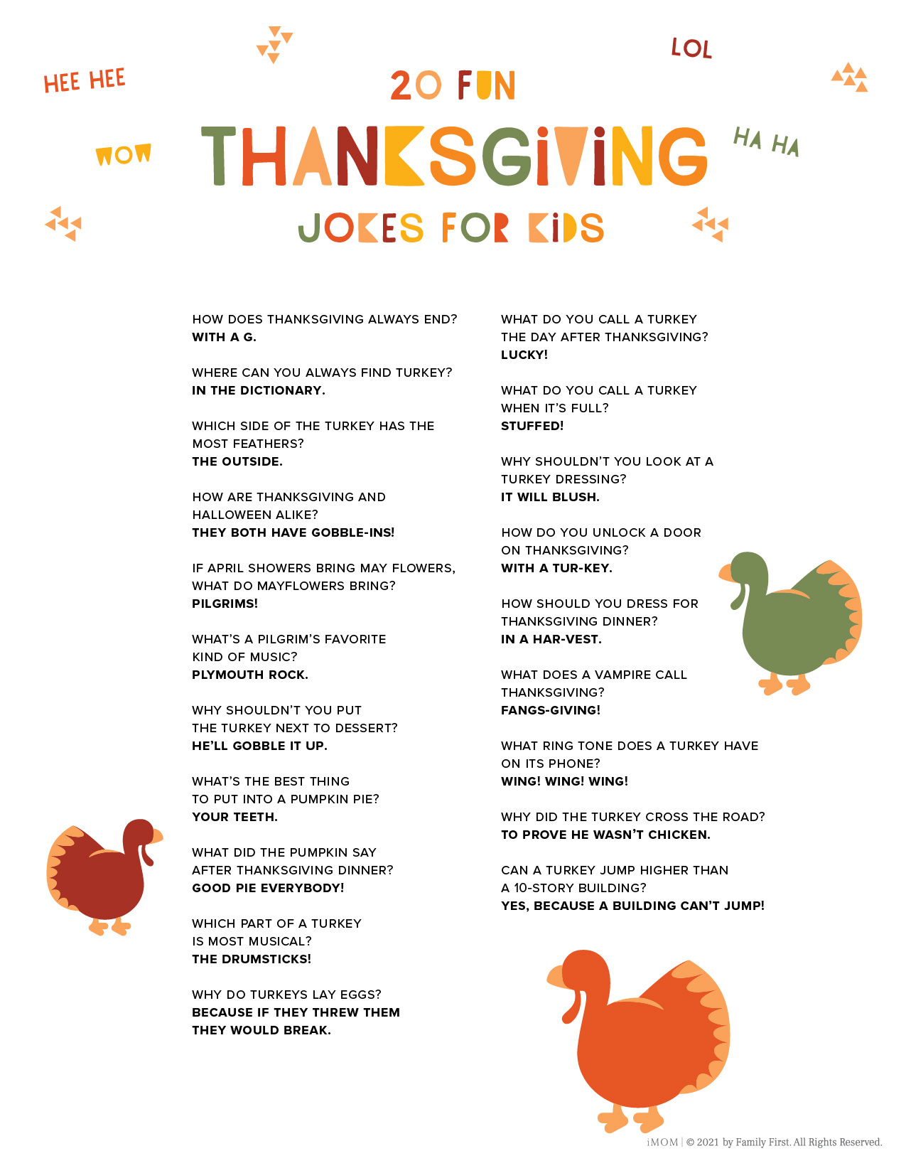 20 Fun Thanksgiving Jokes For Kids - Imom throughout Free Printable Thanksgiving Jokes