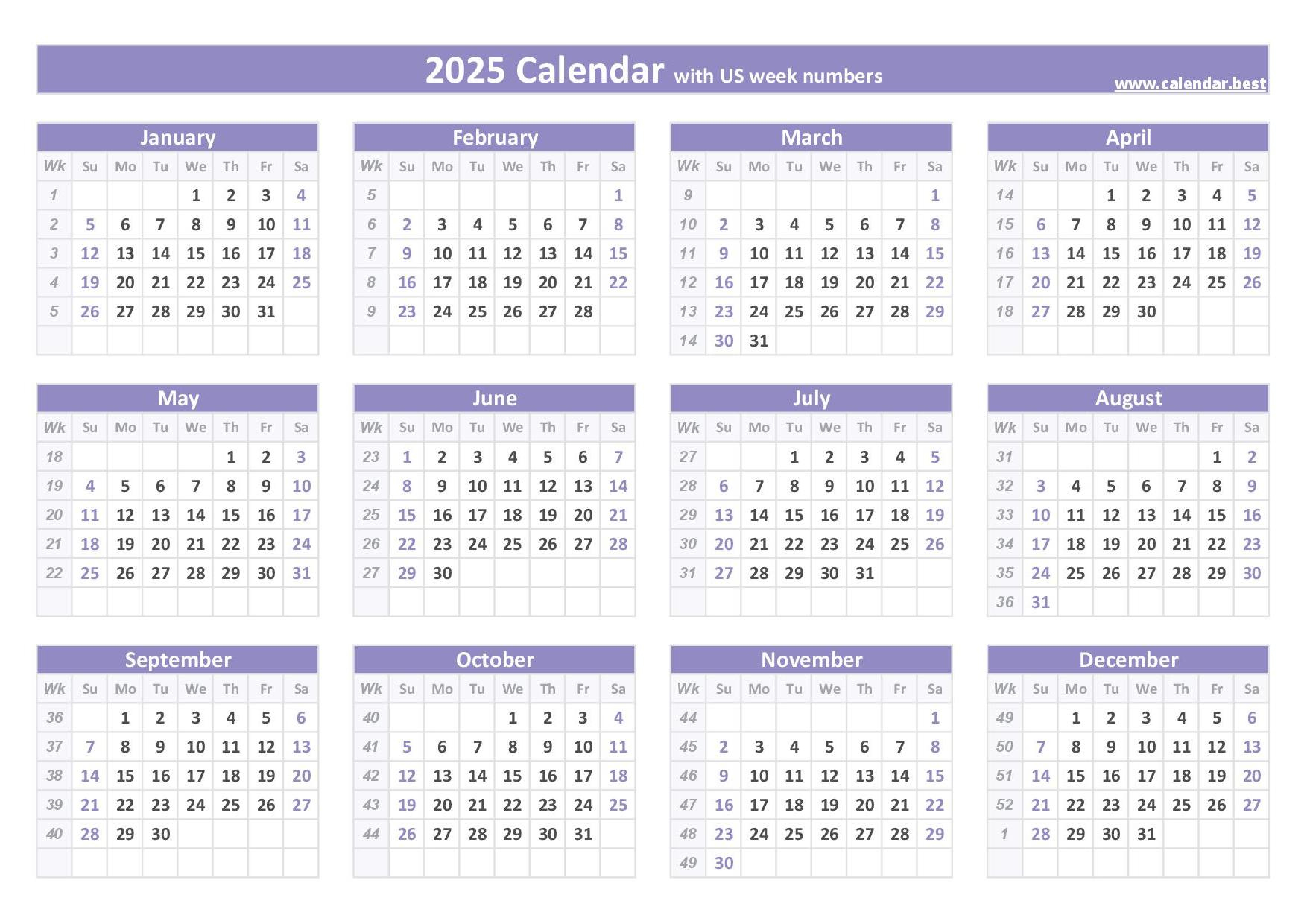 2025 Calendar With Week Numbers (Us And Iso Week Numbers) pertaining to Free Printable 2025 Calendar With Week Numbers