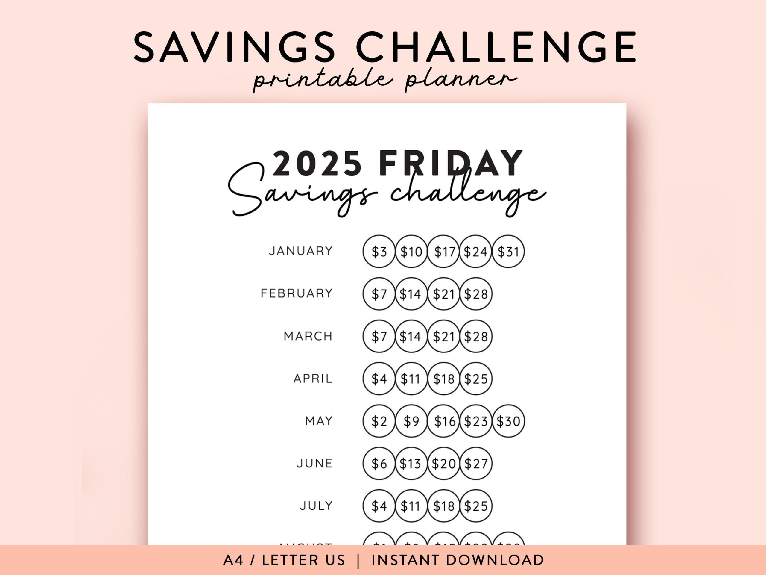 2025 Freitags Spar-Challenge Druckbar, Sparen Sie 800 throughout Free Printable Savings Challenge 2025 Printable