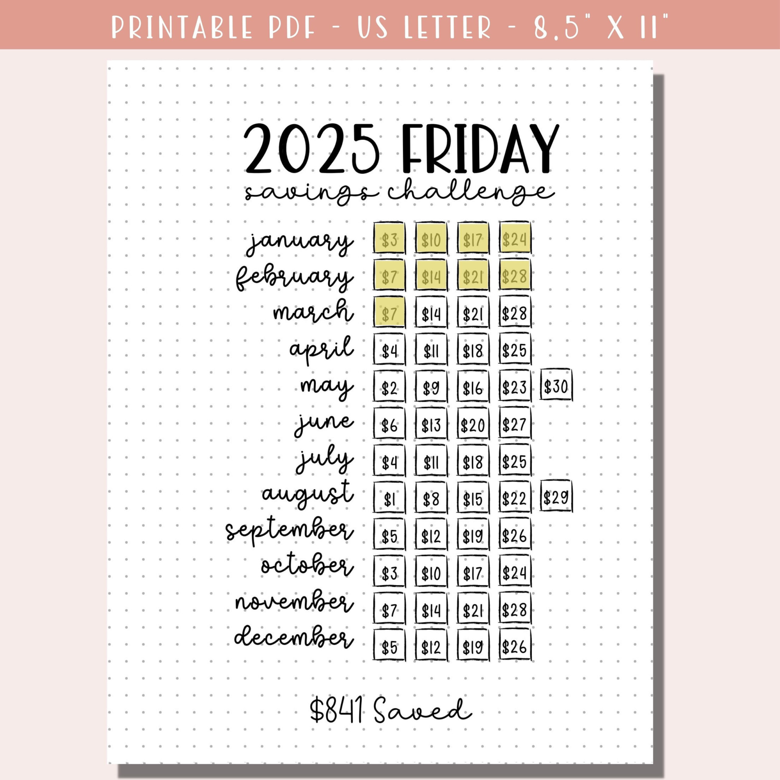 2025 Freitags Spar-Challenge Druckbar / Sparen Sie Geld Spar regarding Free Printable Savings Challenge 2025 Printable