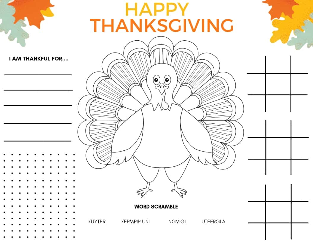 2025 Printable Thanksgiving Placemat (Free Kids Printable) Pdf for Thanksgiving Activities For Kids Printable Free