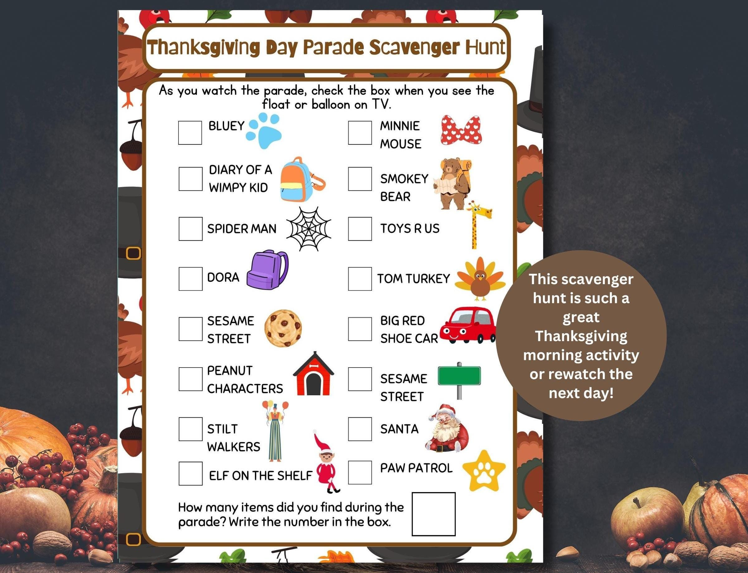 2025 Thanksgiving Day Parade Scavenger Hunt Instant Download inside Thanksgiving Day Parade Scavenger Hunt 2025 Printable
