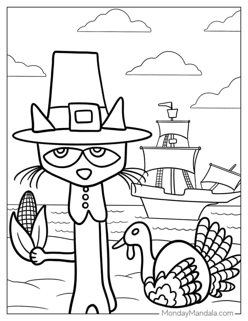 22 Pete The Cat Coloring Pages (Free Pdf Printables) within Thanksgiving Cat Coloring Pages Printable