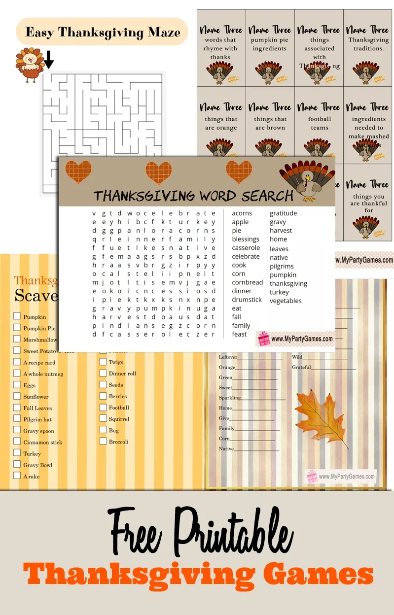 23 Free Printable Thanksgiving Games in Thanksgiving Games Free Printable