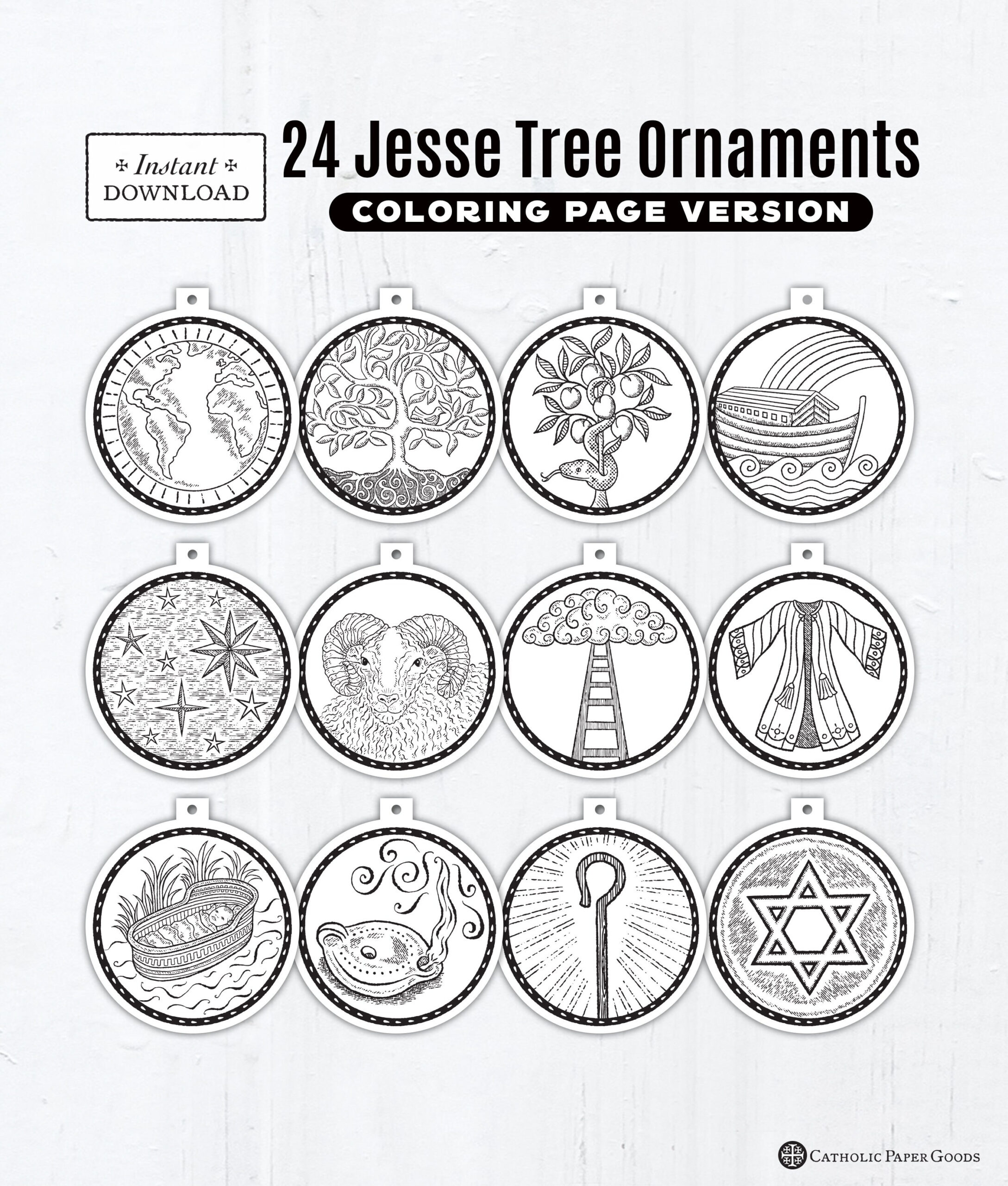 24 Jesse Tree Printable Ornaments Pdf, Coloring Page Ornaments intended for Free Jesse Tree Printable Ornaments