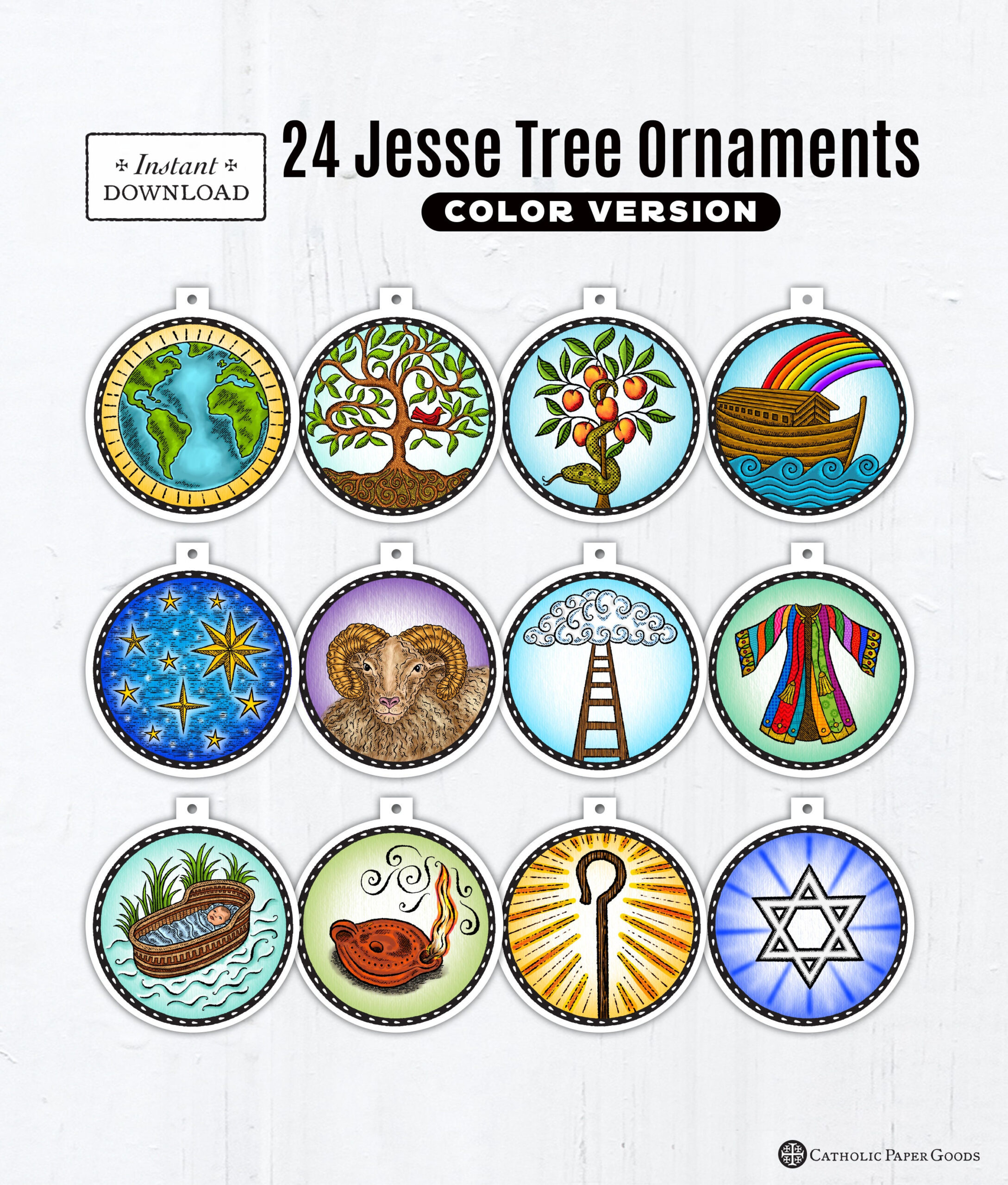 24 Printable Jesse Tree Ornaments: Catholic Advent Decor (Pdf) pertaining to Free Jesse Tree Printable Ornaments