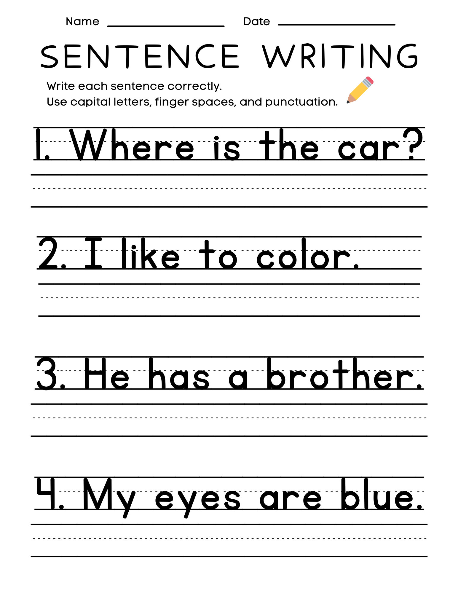 25 Printable Sentence Writing Worksheets, Write The Sentence with regard to Writing Worksheets Printable For 4Th Grade