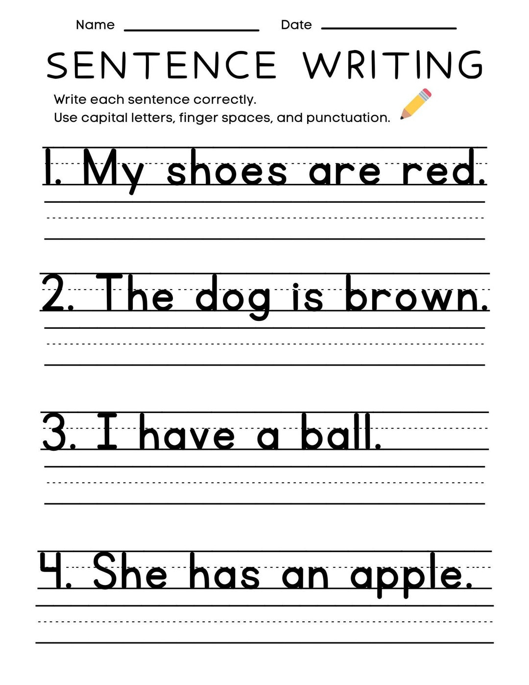 25 Printable Sentence Writing Worksheets, Write The Sentence with Writing Worksheets Printable Grade 1