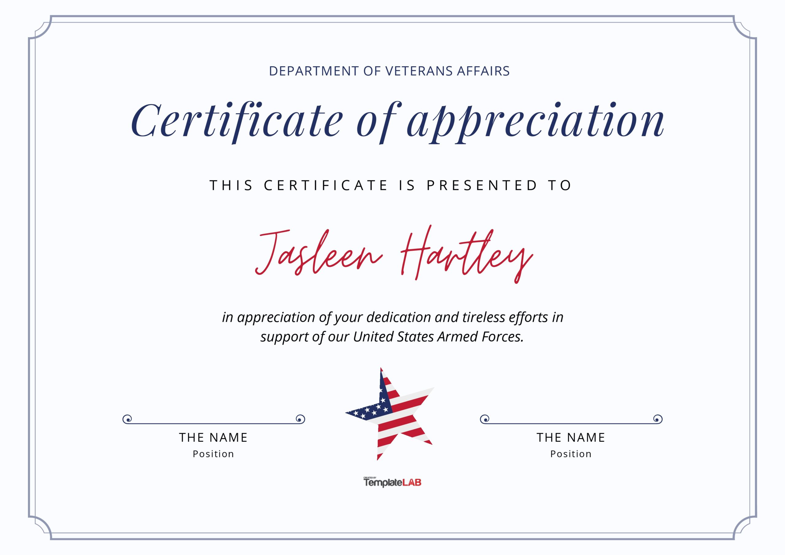 26 Free Certificate Of Appreciation Templates And Letters with regard to Free Printable Veterans Certificates