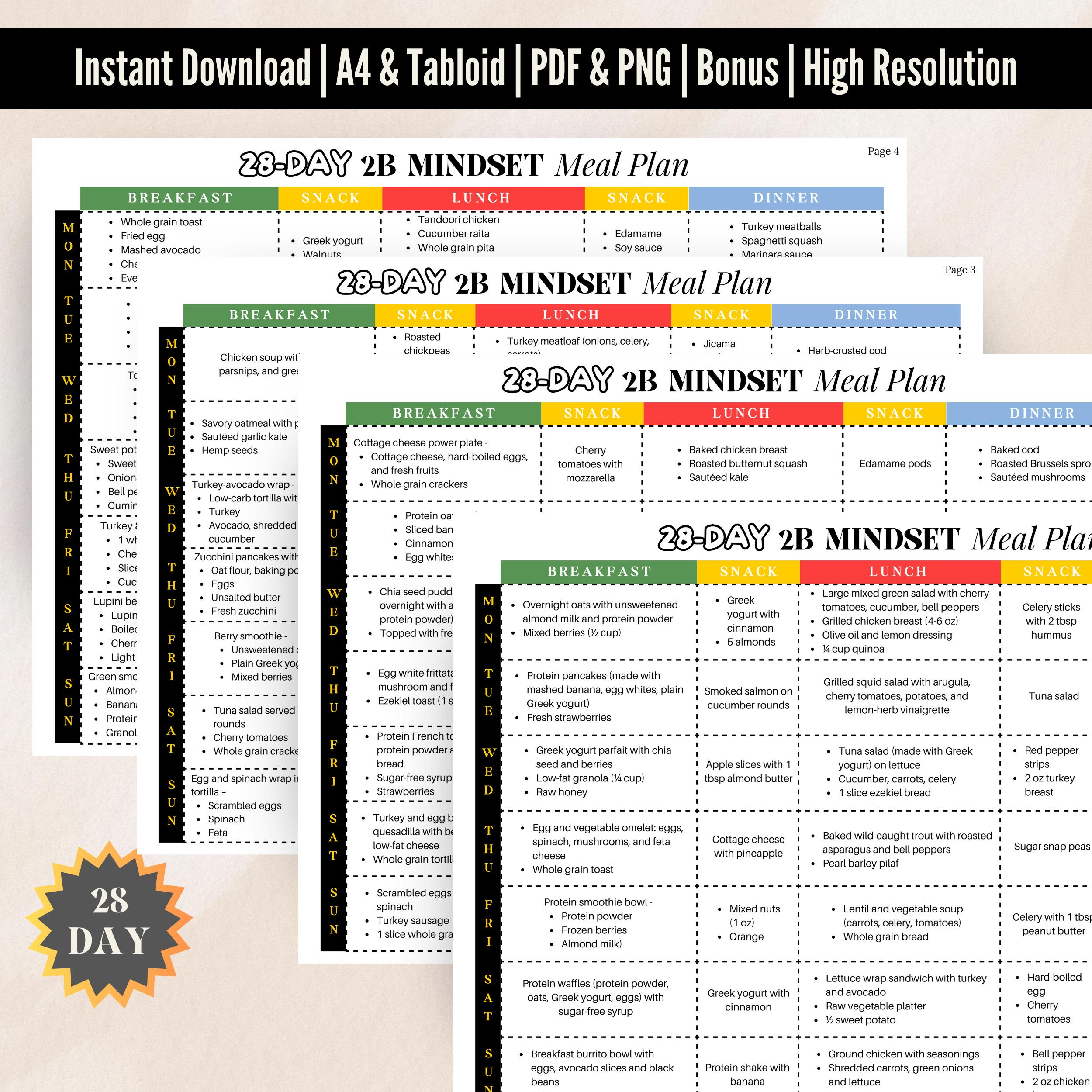 28 Day 2B Mindset Printable Meal Plan, Bodi Weight Loss Meal Plans in Free Printable 2B Mindset Tracker
