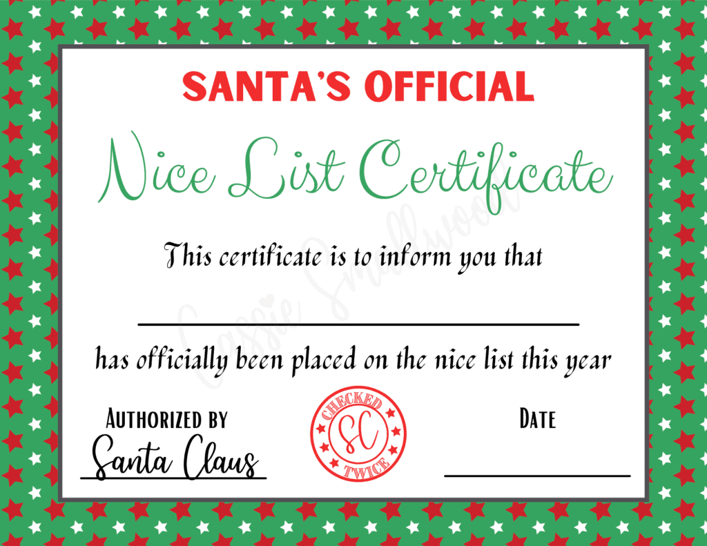 3 Adorably Cute Santa Nice List Certificates - Cassie Smallwood regarding Printable Nice List Certificate Free