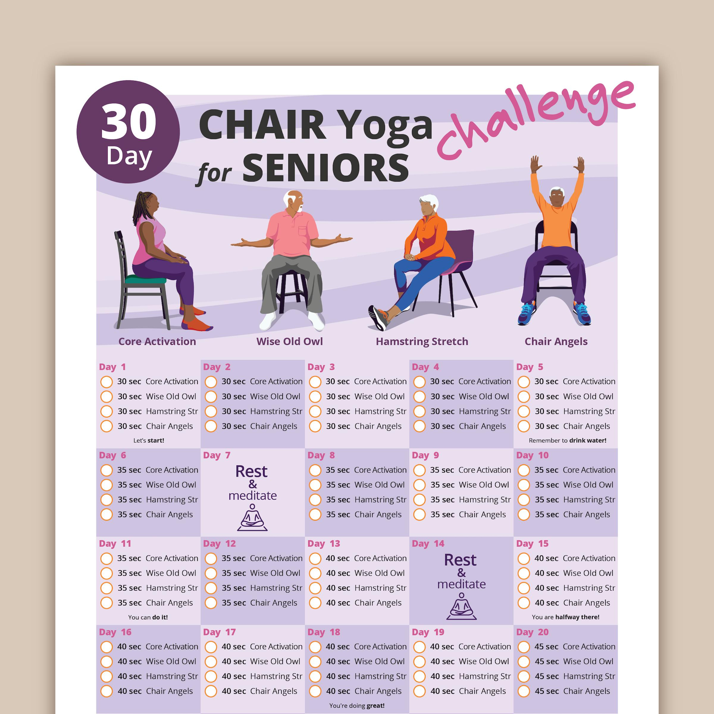 30 Day Chair Yoga For Seniors Challenge | Chair Exercise Guide I with Free Printable Chair Yoga Exercises For Seniors