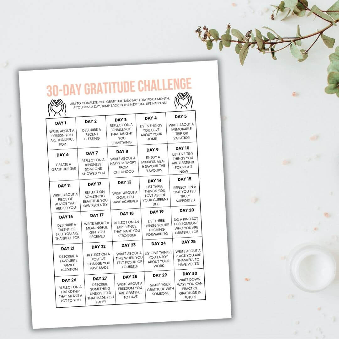 30-Day Gratitude Challenge + Free Printable in Printable 30 Day Gratitude Challenge