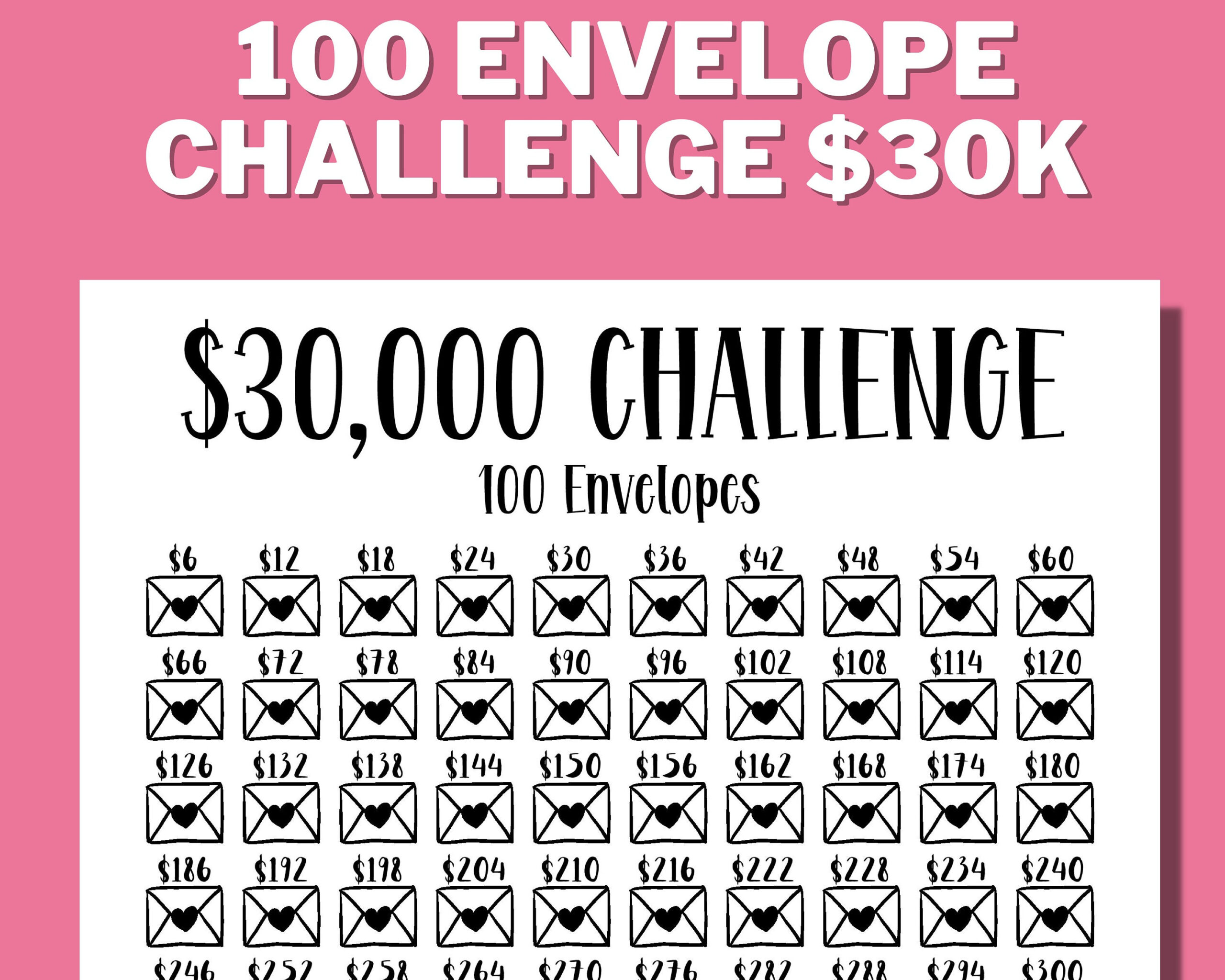 30K 100 Envelope Challenge Printable, 30K Saving Tracker, 30K pertaining to Printable 100 Envelope Challenge Chart