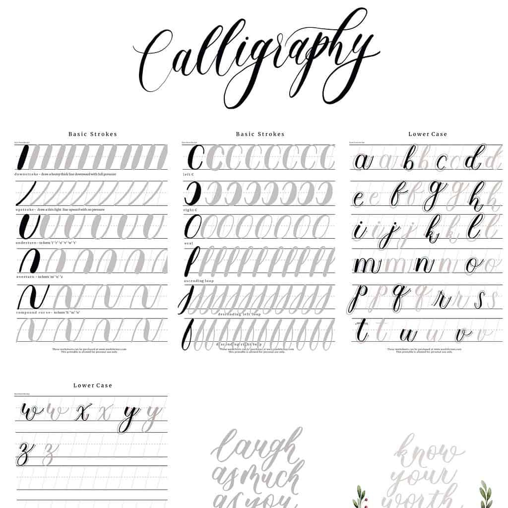 31+ Free Printable Lettering And Calligraphy Worksheets | Masha throughout Brush Lettering Practice Sheets Printable Free