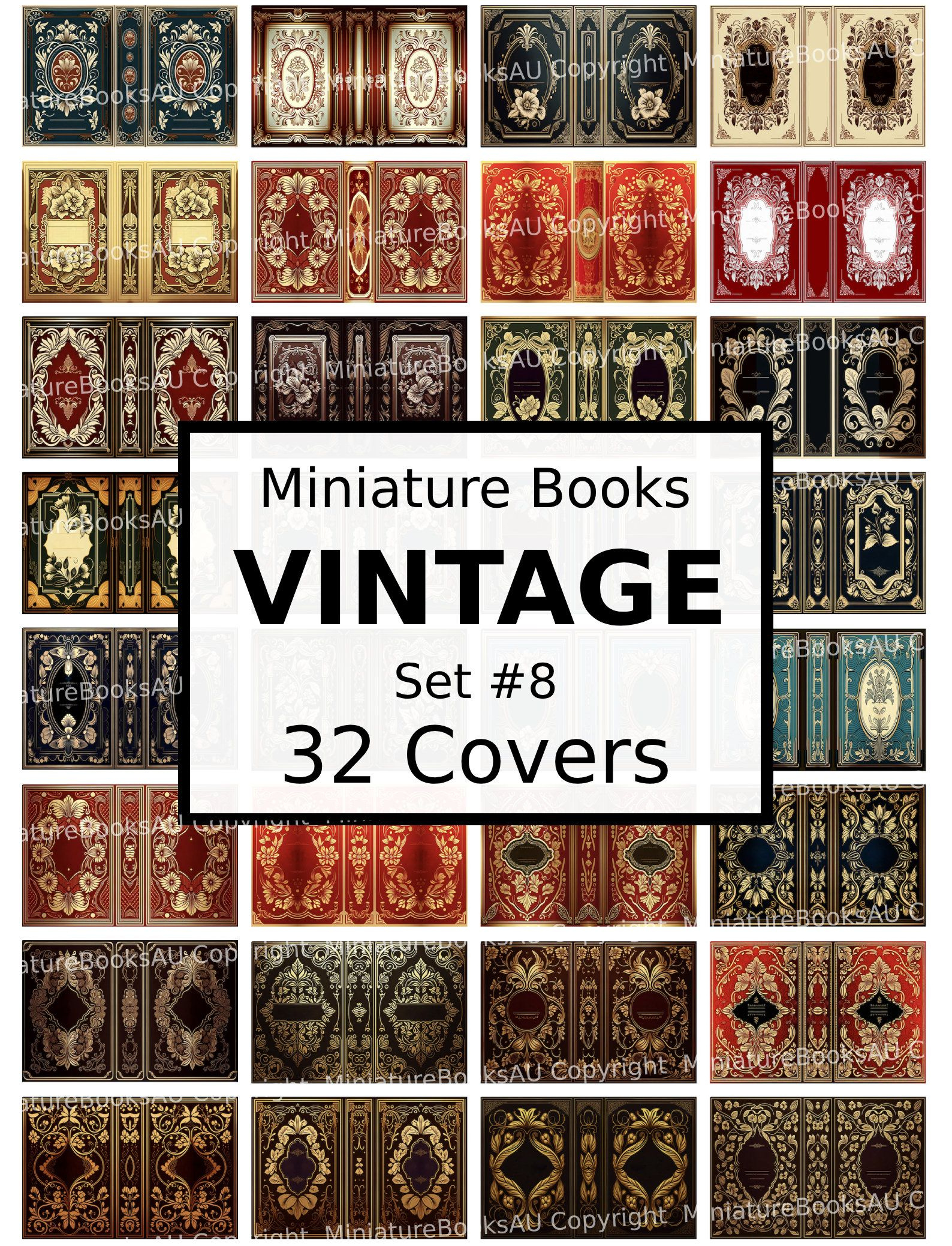 32 Vintage Miniature Book Covers, Downloadable Printable Books, Set #8 within Free Printable Dollhouse Book Covers