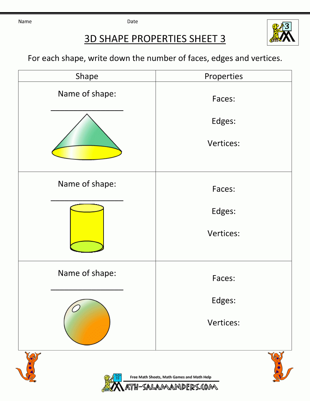 3D Shapes Worksheets throughout Free Printable Assessment For Shapes