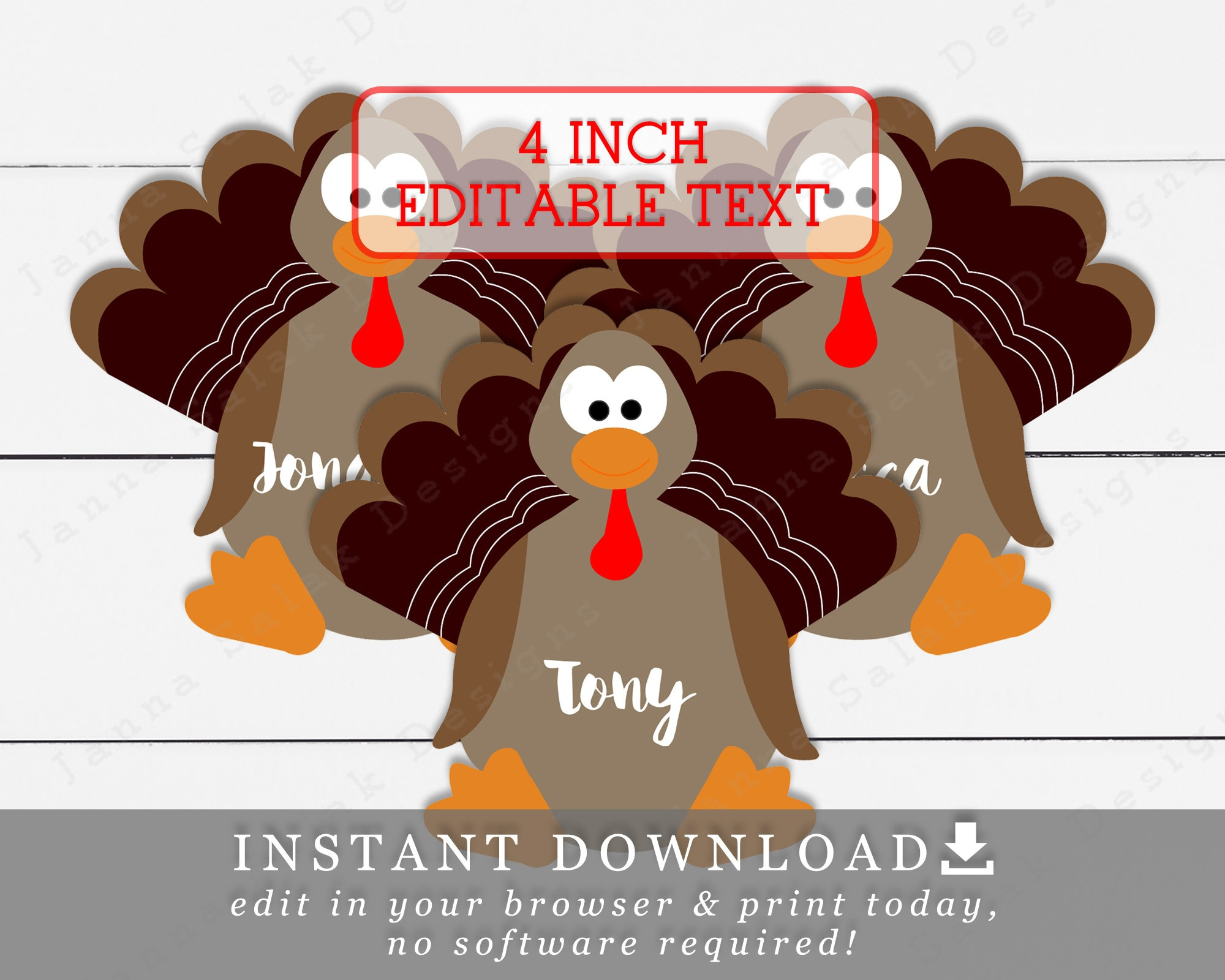 4" Turkey Name Tags With Editable Text Diy Printable Template regarding Turkey Name Tags Printable