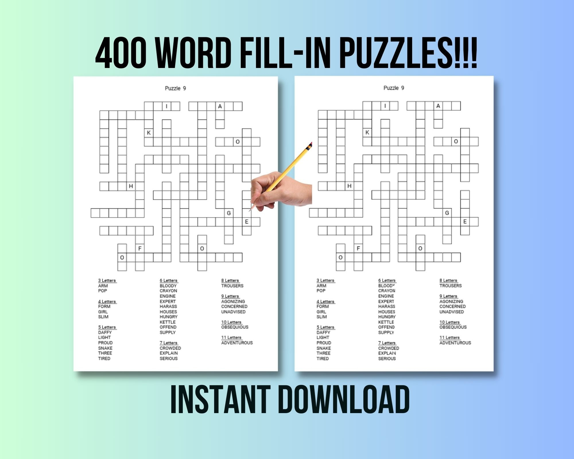 400 Printable Word Fill-In Puzzles For Adults: Large Print in Printable Word Fill In Puzzles