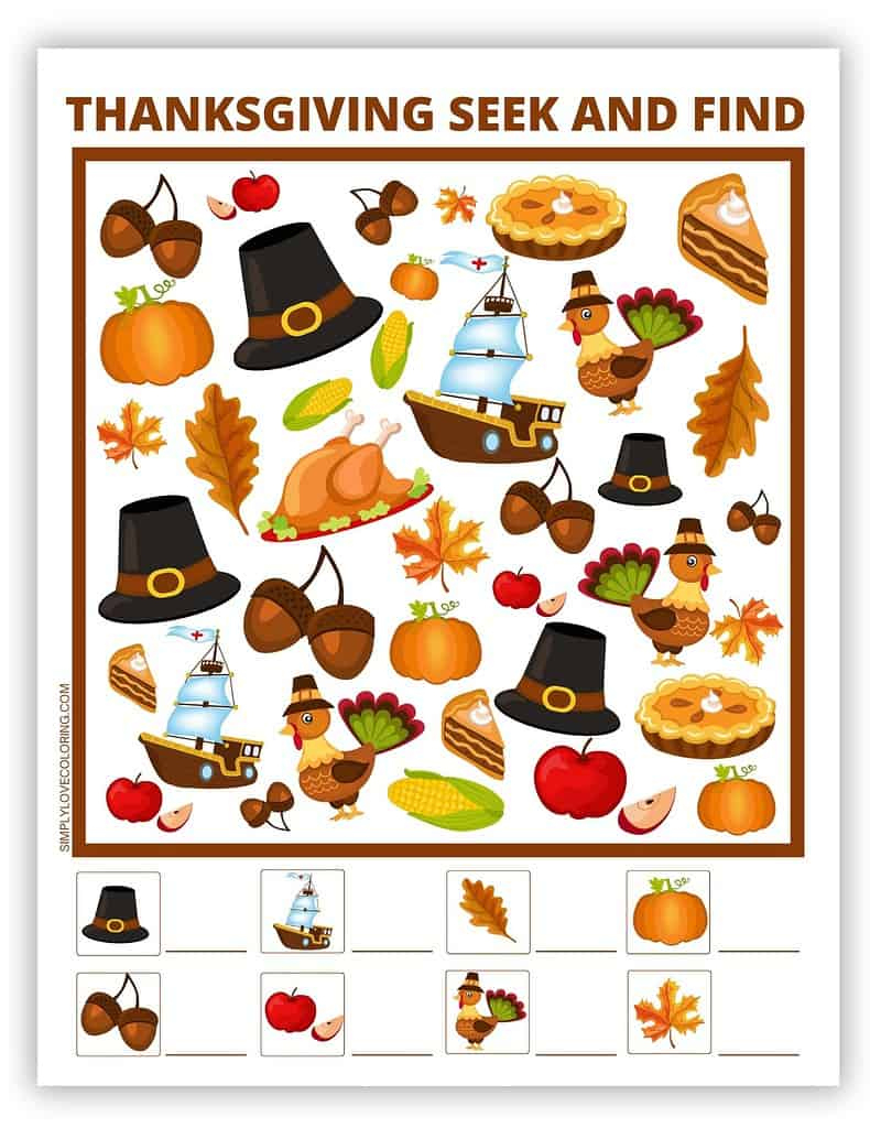44 Thanksgiving Printables (Free Pdf Activities For Kids) – Simply with Free Printable Thanksgiving Seek And Find