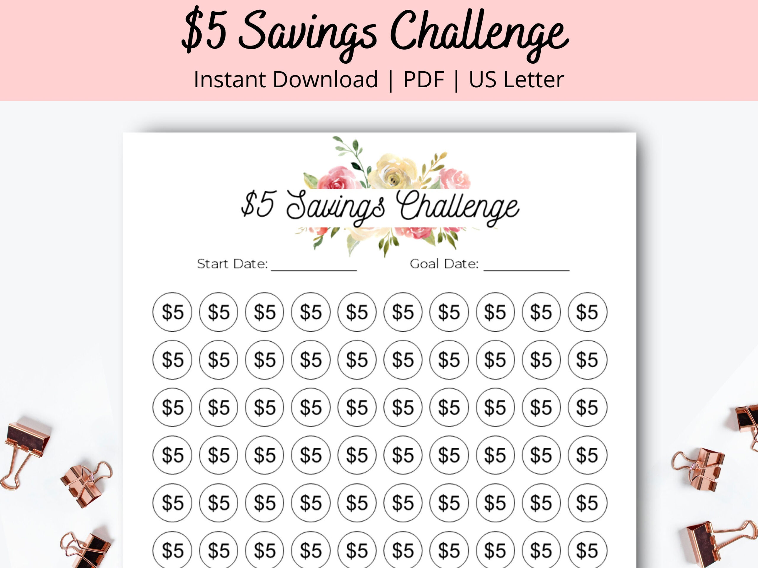 5 Dollar Spar Challenge - 5 Dollar Challenge - Cash Saving pertaining to Printable 5 Dollar Challenge