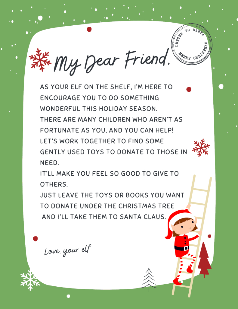5 Free Elf On The Shelf Toy Donation Letter Ideas - Home Faith Family with Free Printable Elf On The Shelf Donate Toys Letter