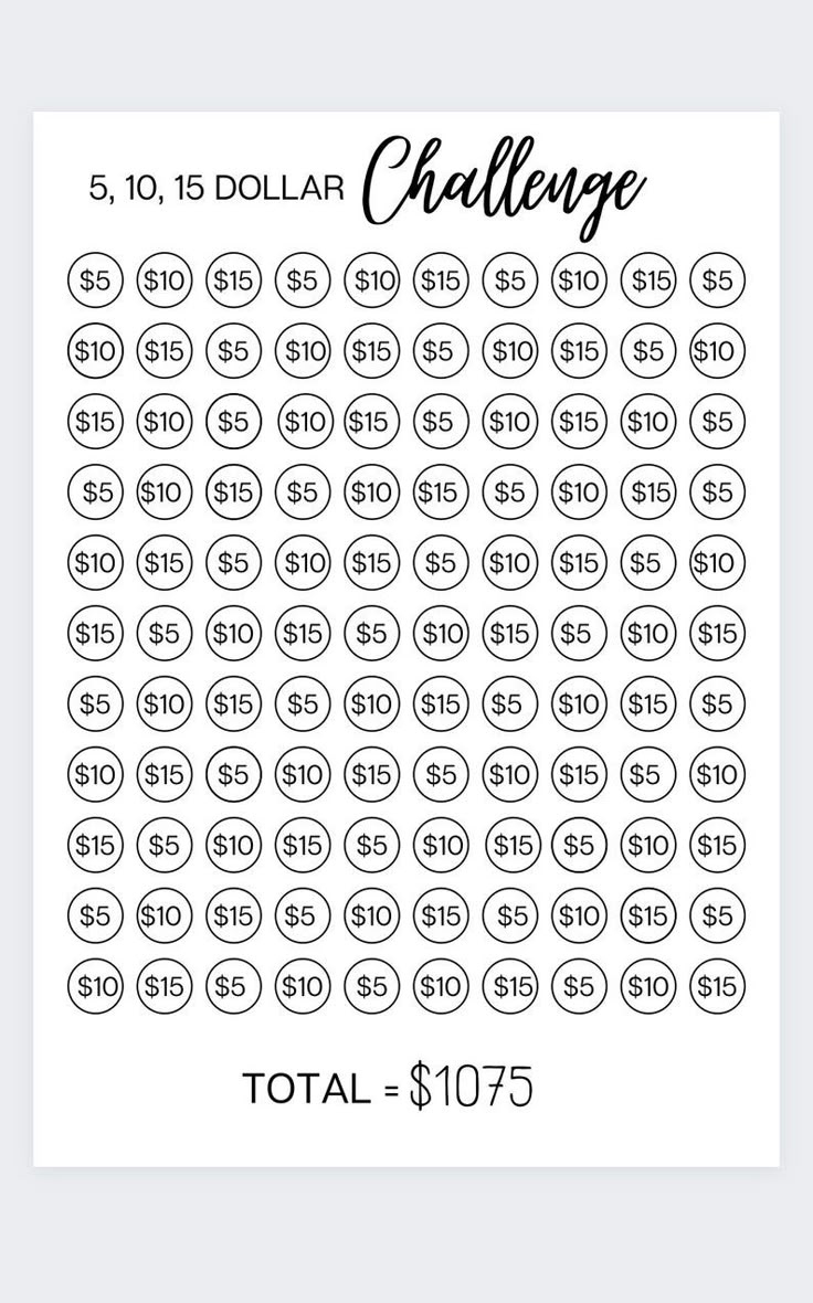 5,10,15 Dollar Money Challenge,Money Saving Challenge Printable intended for Printable 5 Dollar Challenge