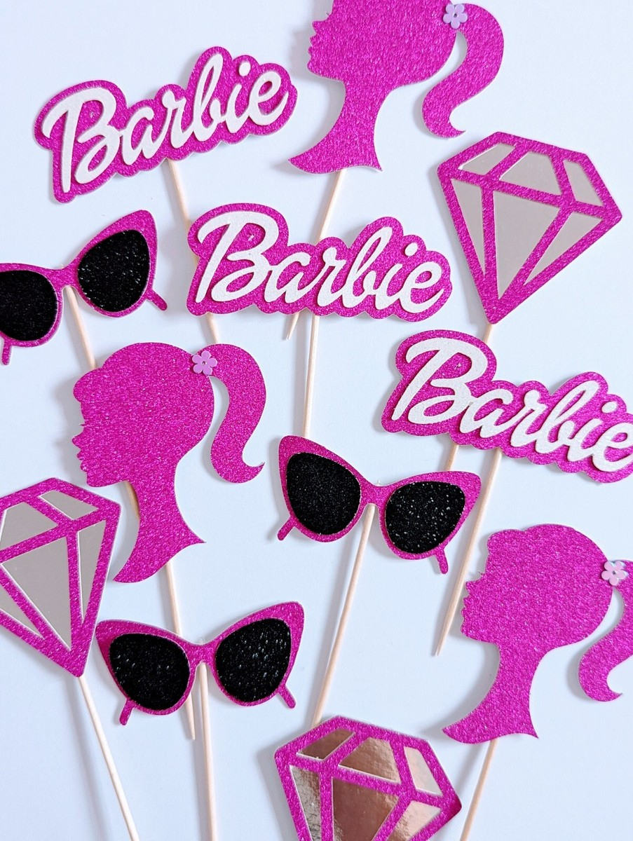 6/12 Barbie Glitter Cupcake Toppers Picks Barbie Theme Cake pertaining to Barbie Cupcake Toppers Printable