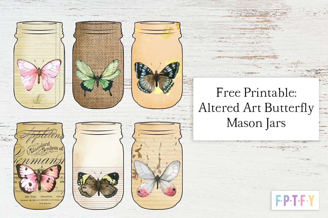 6 Free Printable Altered Art Butterfly Mason Jars - Free Pretty intended for Mason Jar Free Printable