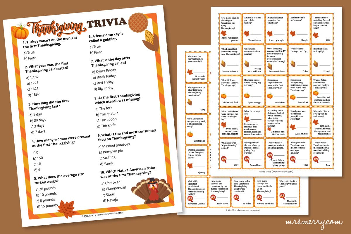 60 Thanksgiving Trivia Questions And Answers Printable | Mrs. Merry pertaining to Free Thanksgiving Trivia Printable