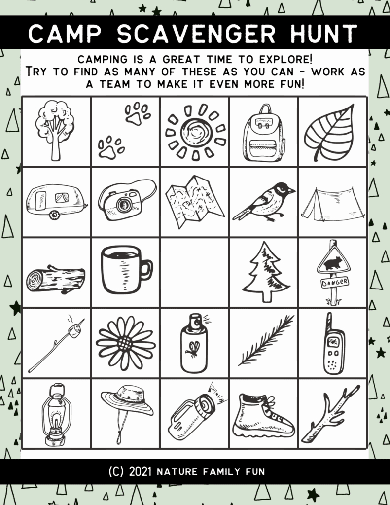 7 Free Camping Scavenger Hunt Printables For Kids – The Crazy within Free Camping Scavenger Hunt Printable